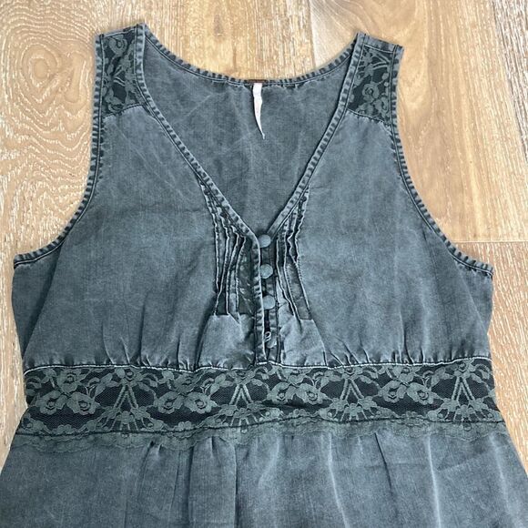 Free People Tencel washed black with lace dress size XS - Picture 3 of 9